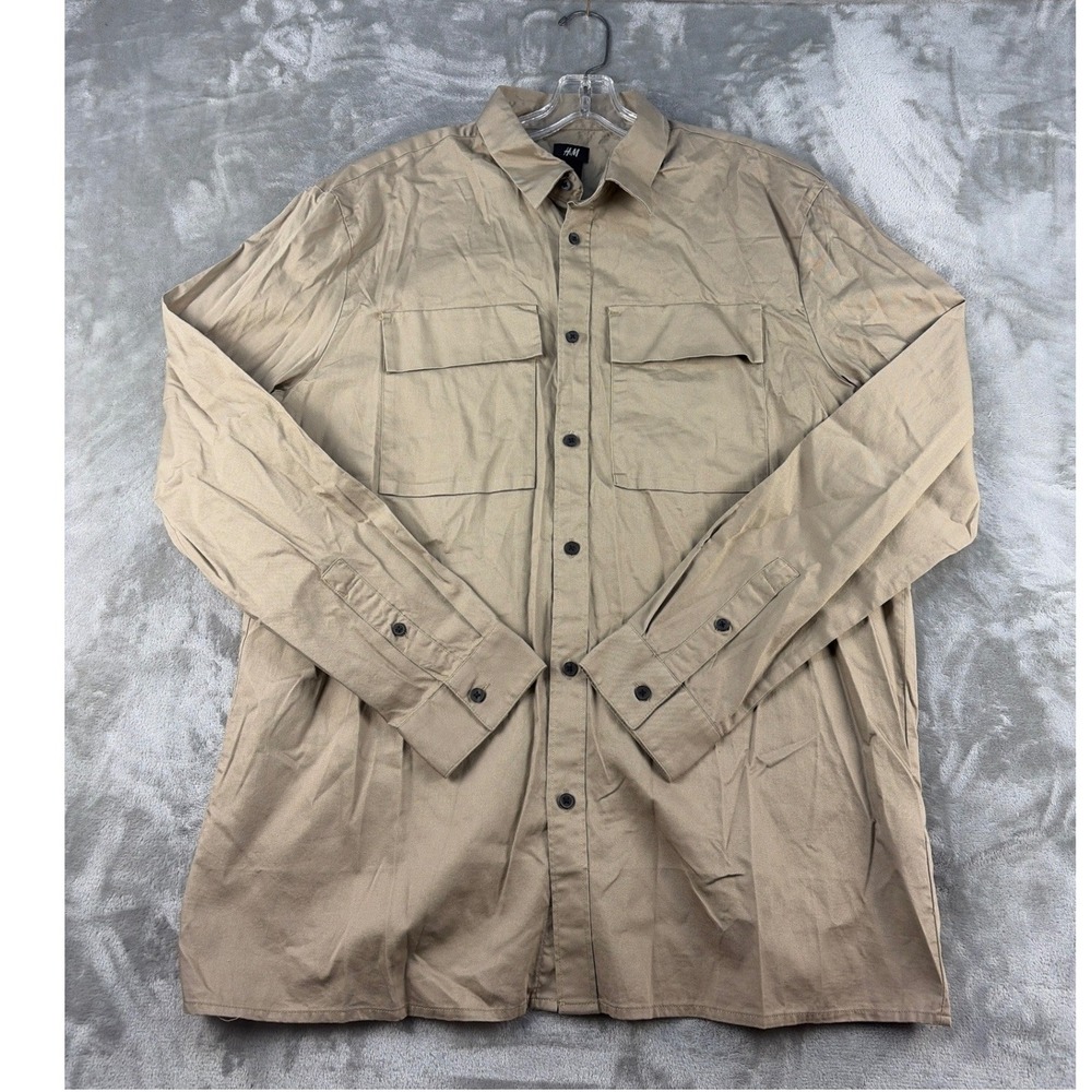 H&M Button-Down Shirt Mens XL Utility Khaki Cotton Twill NEW